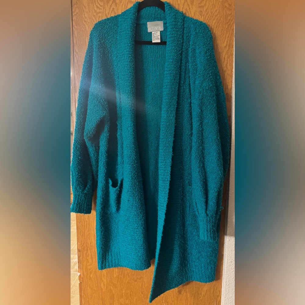 Vintage Teal Open-Front Sweater